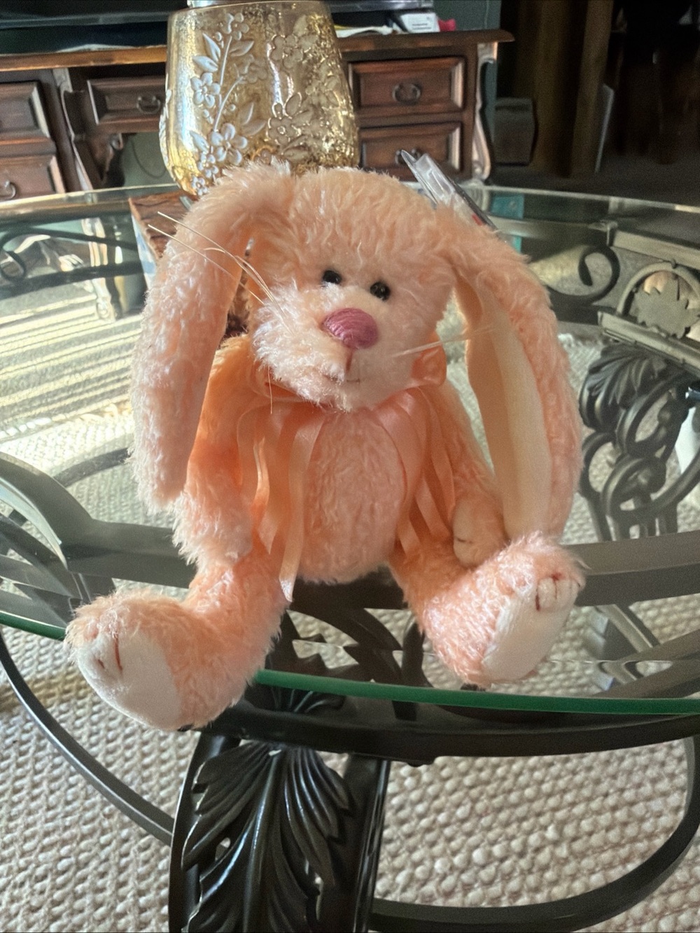 Ty Peach Plush Bunny with Ribbon Accents NWT